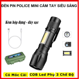 Đèn pin có zoom Police 5139 - có móc gài - thân Kim Loại