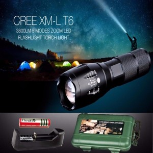 Đèn pin Police T6 loại 2 - Vỏ Xanh Nhựa có chữ Made in Japan