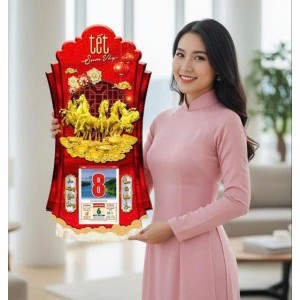 Lịch gỗ phong thủy tết Bính Ngọ 39x79cm ( đã gồm block lịch )