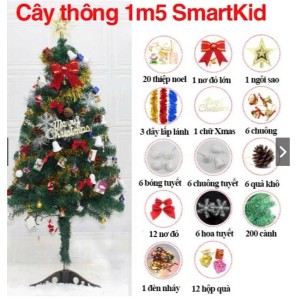 Cây thông Noel 1m5 có đầy đủ phụ kiện trang trí