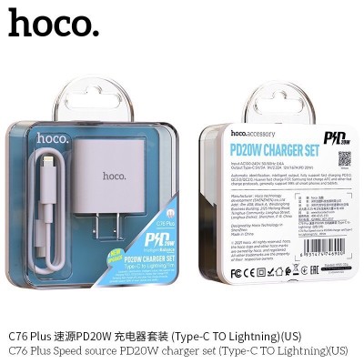 Bộ sạc nhanh 3.0 Hoco C76 Plus cổng typec ra iphone ( sạc cho ip12, 13 )