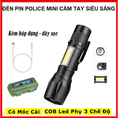 Đèn pin có zoom Police 5139 - có móc gài - thân Kim Loại