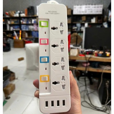 Ổ cắm điện 4 ổ có công tắc, 4 usb chống giật dây 2m Mã GS4U