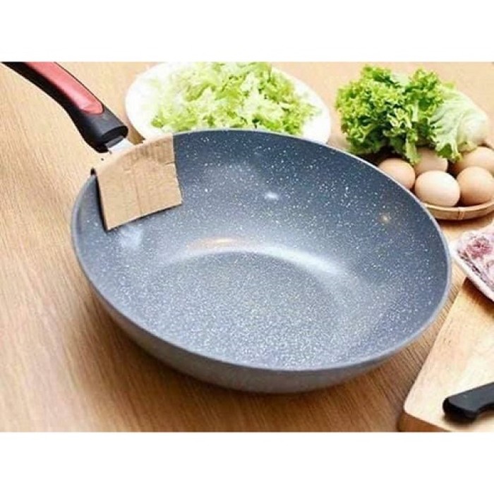 Chảo ĐÁ hoa đốm Trắng chống dính 32cm - cán Nhựa