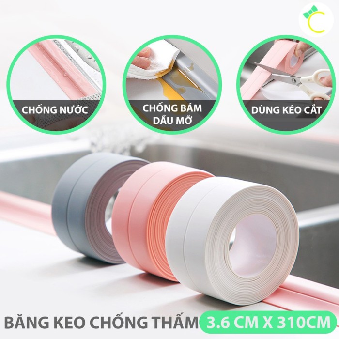 Băng keo dán chống thấm bồn rửa chén, nhà vệ sinh loại 3m1