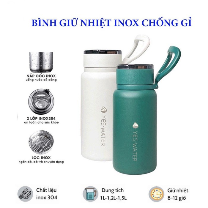 Bình inox giữ nhiệt 304 - 1200ml có quai Yes Water ( Vacuum Bottle )