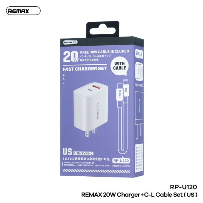 Bộ sạc 20w Remax U120 cổng typec ra iphone hộp xanh dương ( full vat )