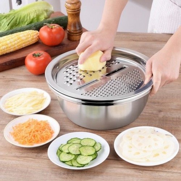 Bộ rổ inox kèm nạo rau củ 3 chi tiết vỏ đỏ 26cm