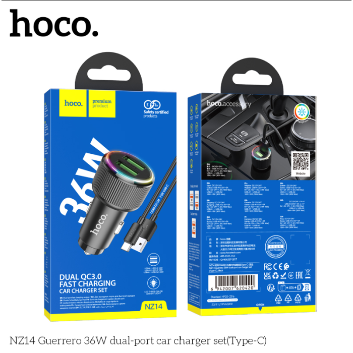 Bộ sạc ô tô HOCO NZ14 Type C