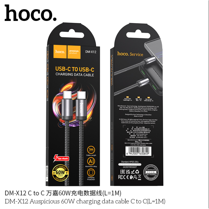 Cáp sạc Hoco DMX12 60w cổng typec ra typec