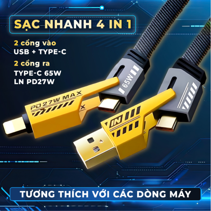 Cáp sạc vàng 4in1 4 đầu Sendem M84