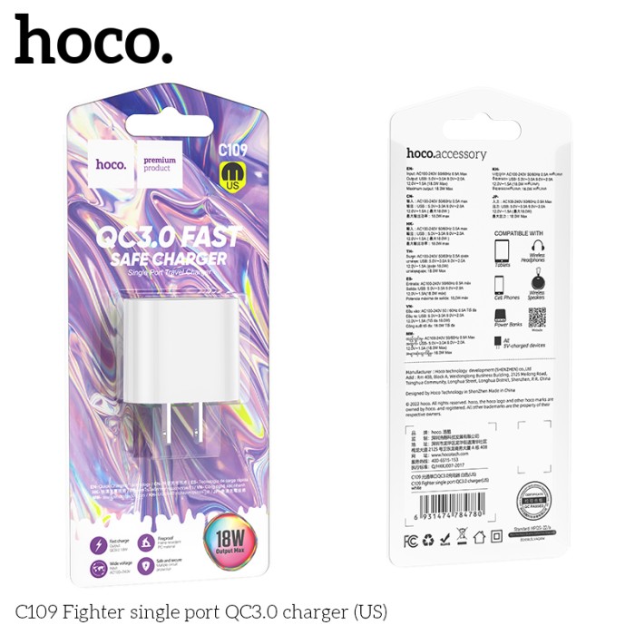 Cóc sạc 18w Hoco C109 cổng usb