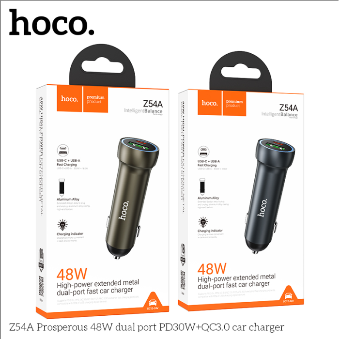Cóc sạc nhanh ô tô xe hơi HOCO báo đèn Z54a-48W