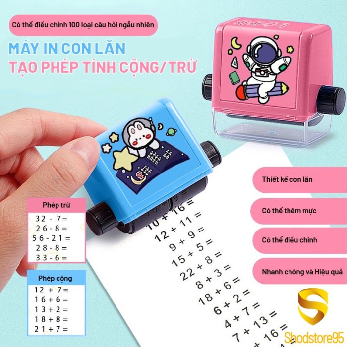 Máy in con lăn tạo phép tính cộng trừ cho bé học toán
