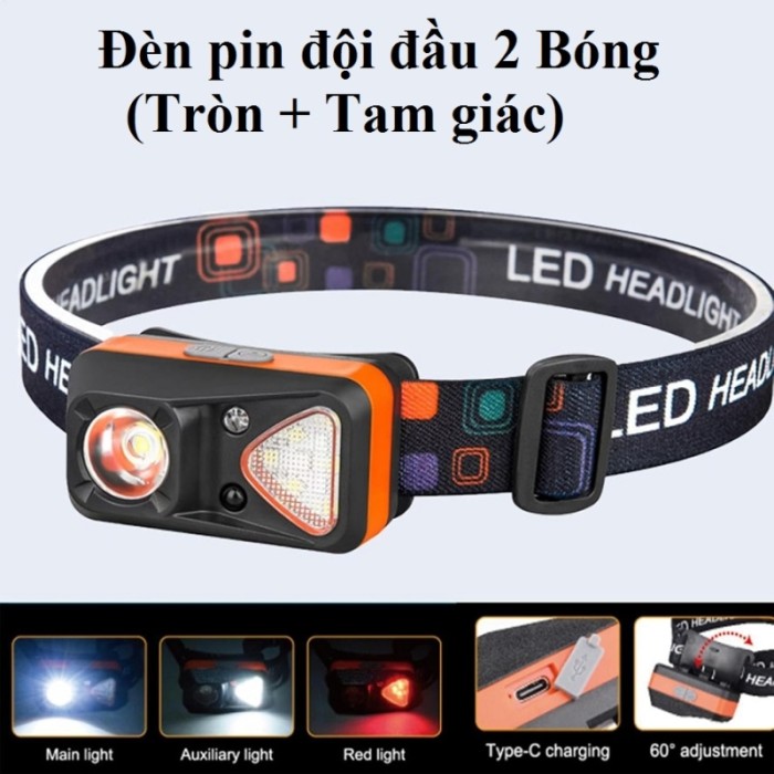 Đèn pin đội đầu 1 bóng tròn, 1 tam giác W18