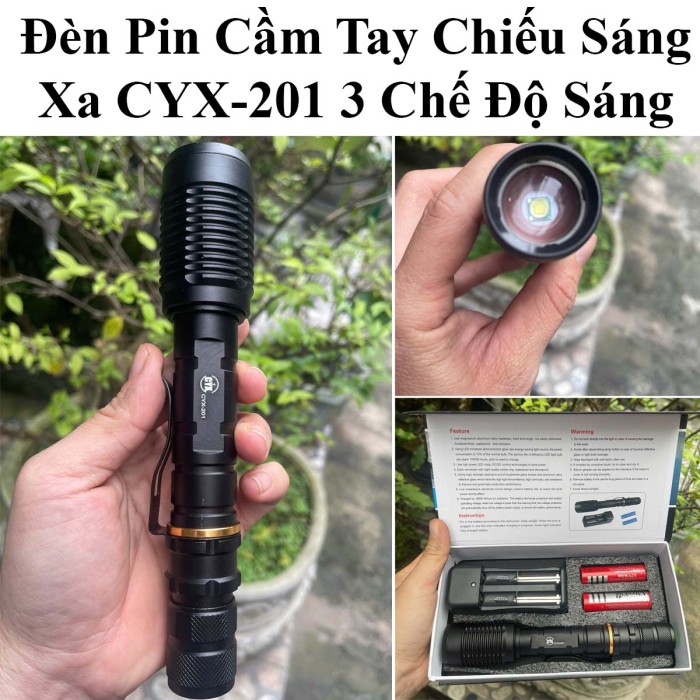 Đèn pin cầm tay 21cm zoom CYX201 / Mã 201