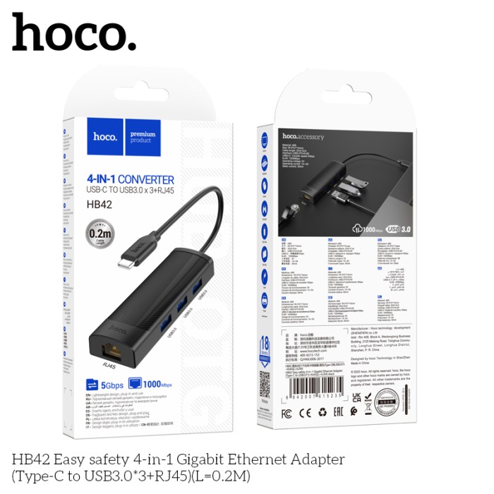 HUB chuyển đổi 4in1 HOCO HB42 TypeC ra USB 0.2m