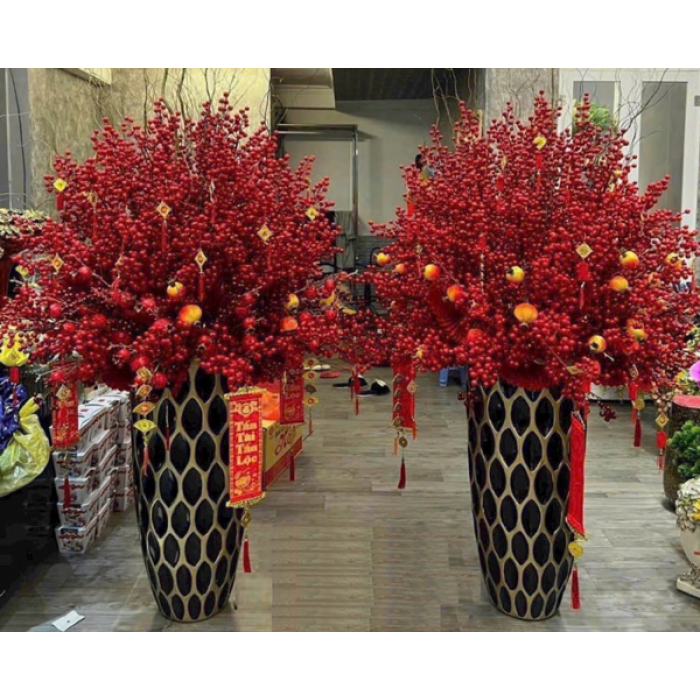 Cành bông đào đông đỏ trưng Tết ( T300 )