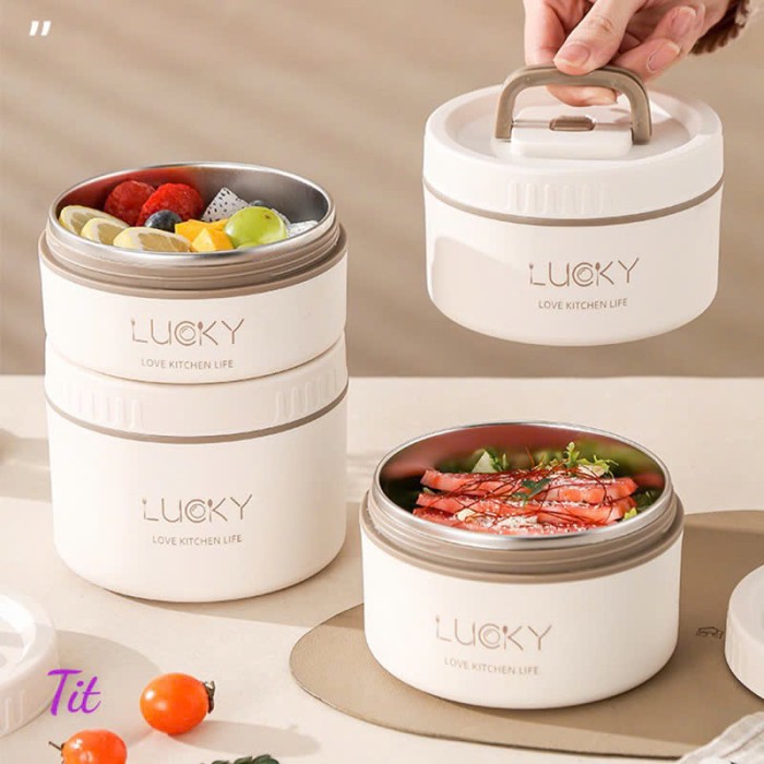 Hộp cơm 3 tầng Lucky kèm muỗng đĩa