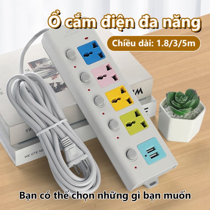 Ổ điện 4 ổ cắm 2 cổng usb dây dài 2m Con Voi