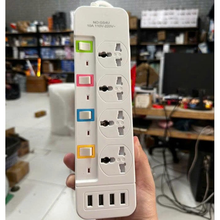 Ổ cắm điện 4 ổ có công tắc, 4 usb chống giật dây 2m Mã GS4U