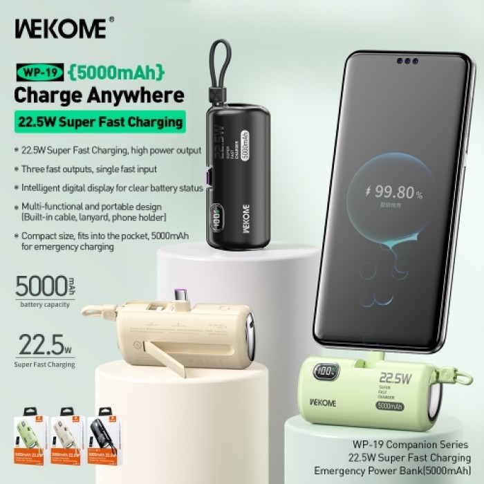 Pin dự phòng chính hãng WeKome 5000mah - Mã WP19 sạc nhanh QC3 22,5w
