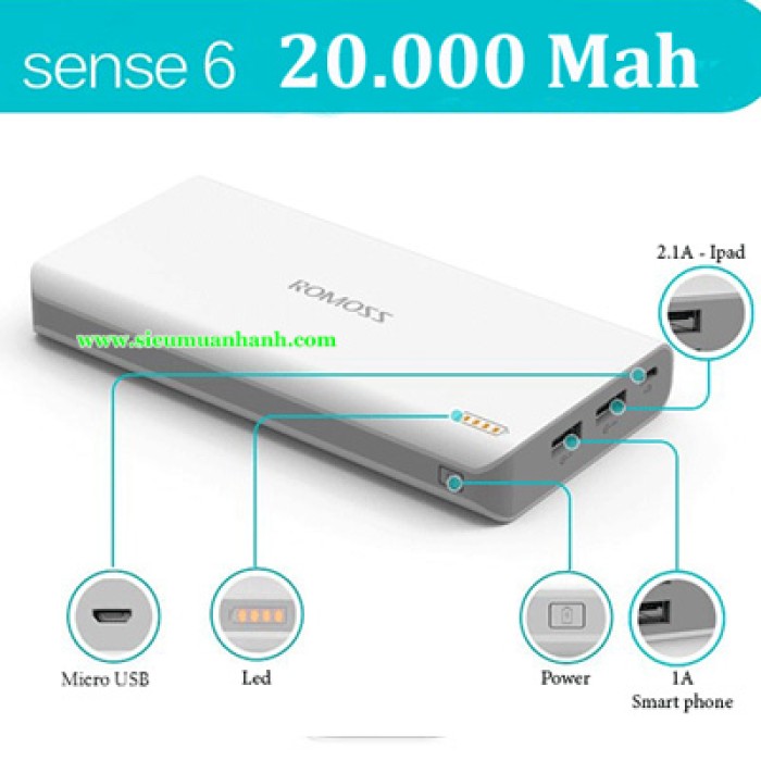 Pin Romoss 20000mAh Sense 6 Chính Hãng