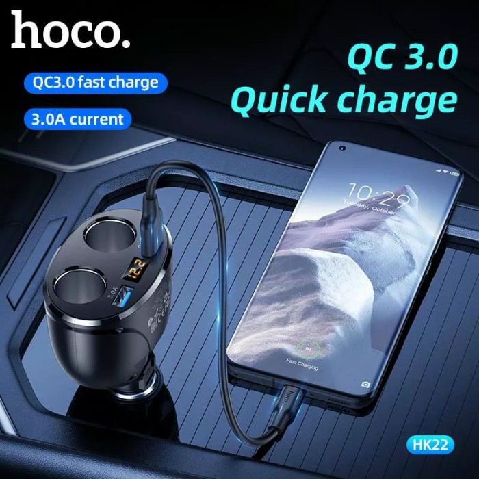 Cóc sạc nhanh 3.0 cao cấp xe hơi Hoco HK22