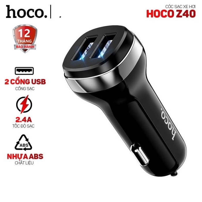 Cóc sạc xe hơi 2 cổng usb Hoco Z40